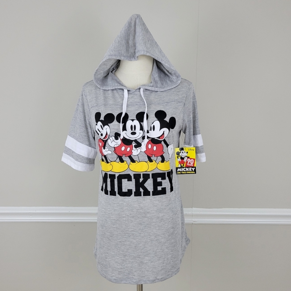 Disney 90 Years Mickey Mouse The True Original Hooded Football Grey Top Shirt